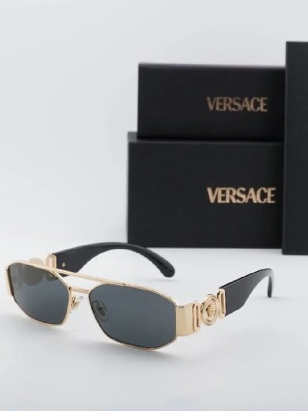 Versace VE2287 100287 Rectangle Sunglasses – Gold / Grey